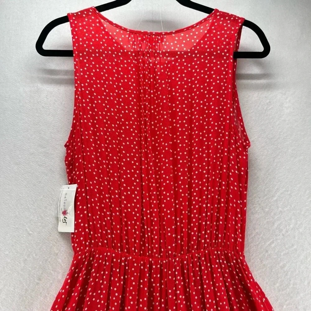 Maison Jules Dress Sz M A-Line Midi Polka Dot Keyhole Neck Sleeveless Rayon Red - Picture 5 of 12